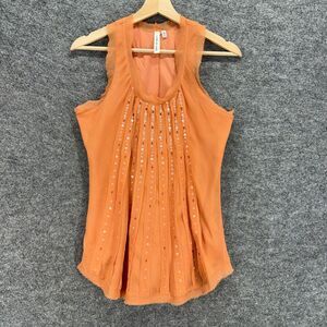 Robbi & Nikki Blouse Women M Medium Orange Sequin Sleeveless Lined Wide Strap